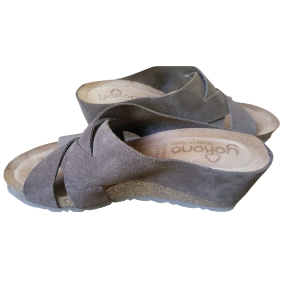Yokono Cork Wedge Suede Slide Sandal In Taupe Made In Spain Size 9 - Picture 3 of 6